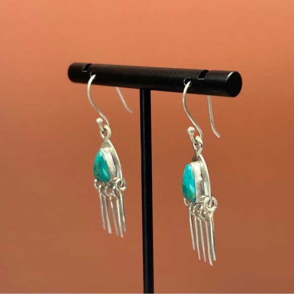 Navajo Sterling Silver and Turquoise Dangle Earrings - Picture 5 of 7